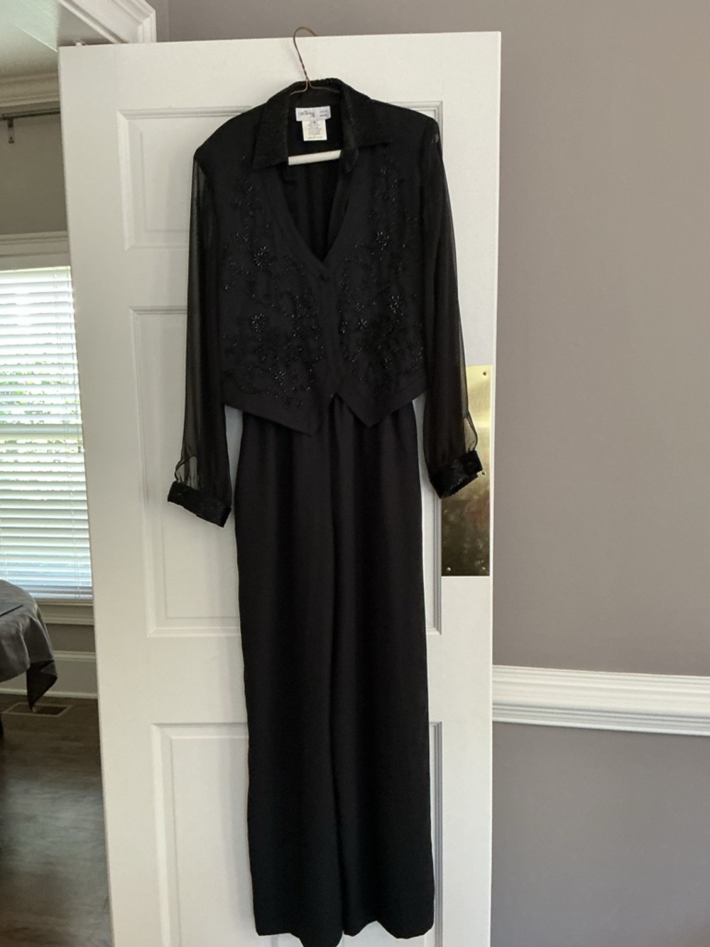 Lanz Elegant Black Beaded Evening Jumpsuit  for Women size 4